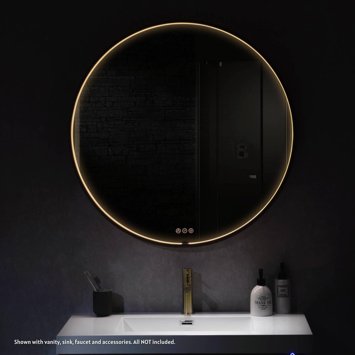 Blossom Oskar 32" Matte Gold Wall-Mounted Framed Round LED Mirror