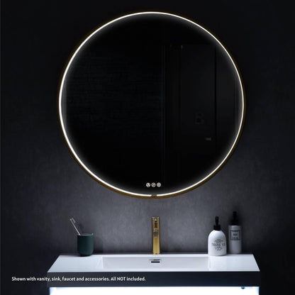 Blossom Oskar 32" Matte Gold Wall-Mounted Framed Round LED Mirror