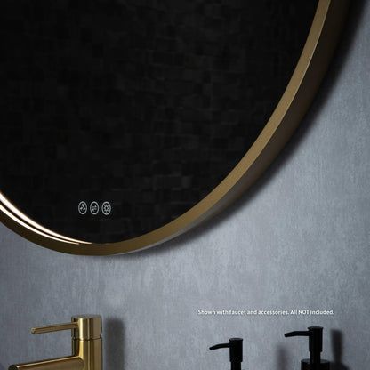 Blossom Oskar 32" Matte Gold Wall-Mounted Framed Round LED Mirror