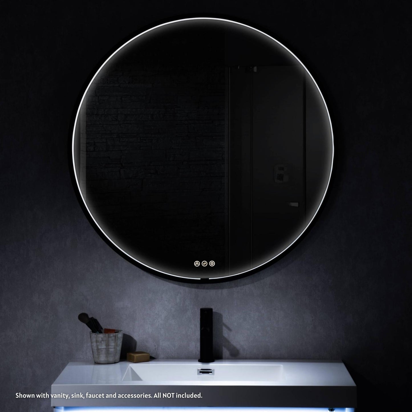 Blossom Oskar 36" Matte Black Wall-Mounted Framed Round LED Mirror