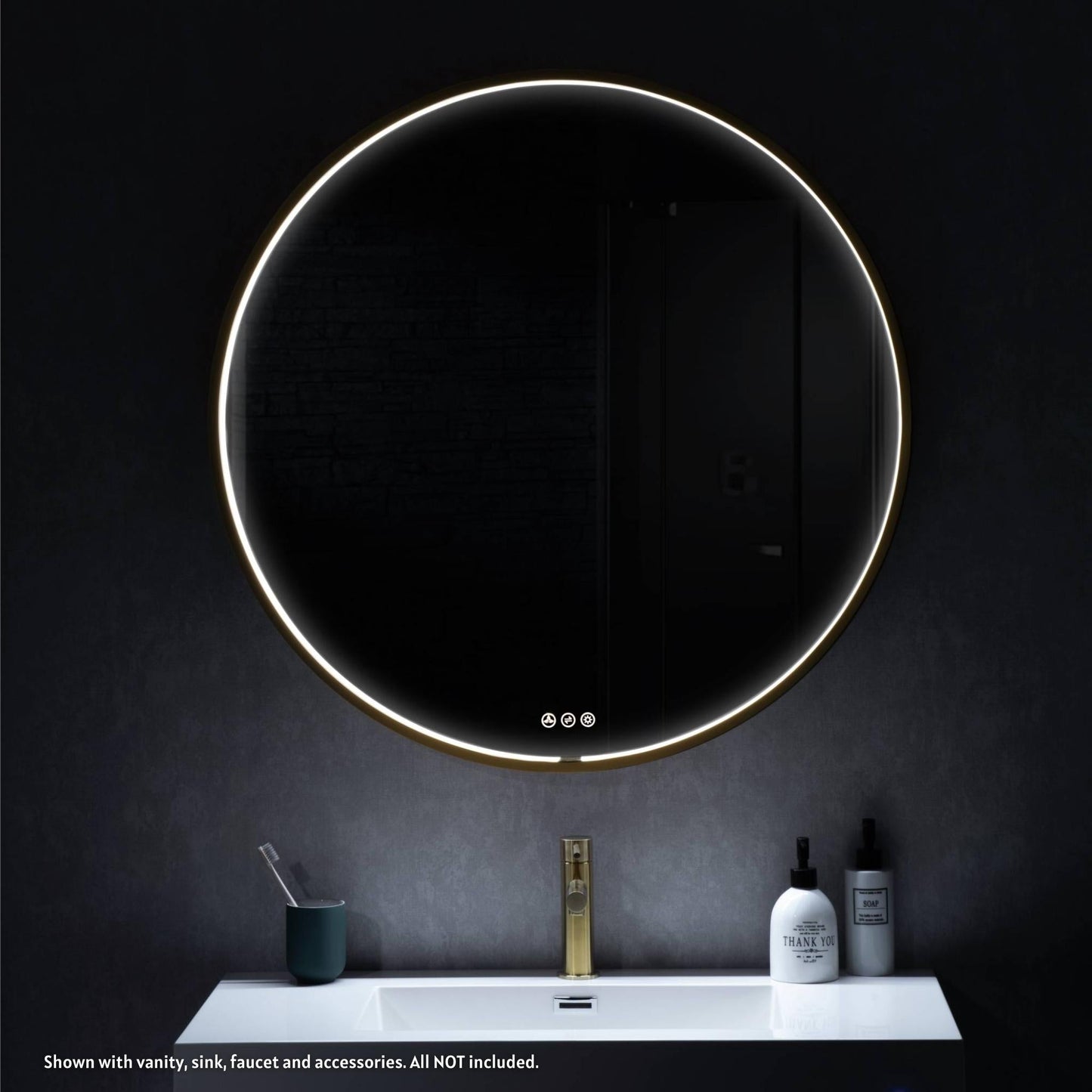 Blossom Oskar 36" Matte Gold Wall-Mounted Framed Round LED Mirror