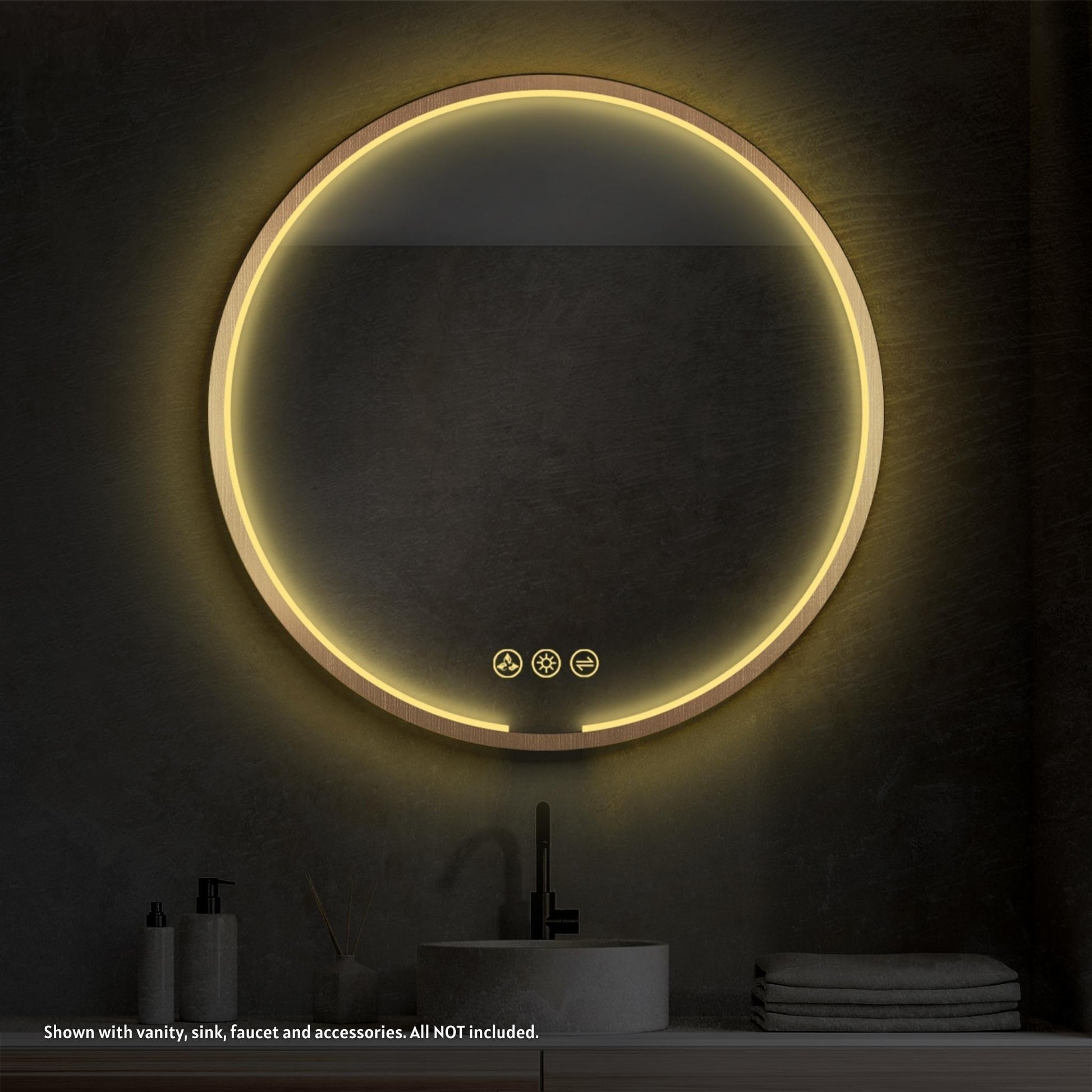 Blossom Oskar 36" Matte Gold Wall-Mounted Framed Round LED Mirror