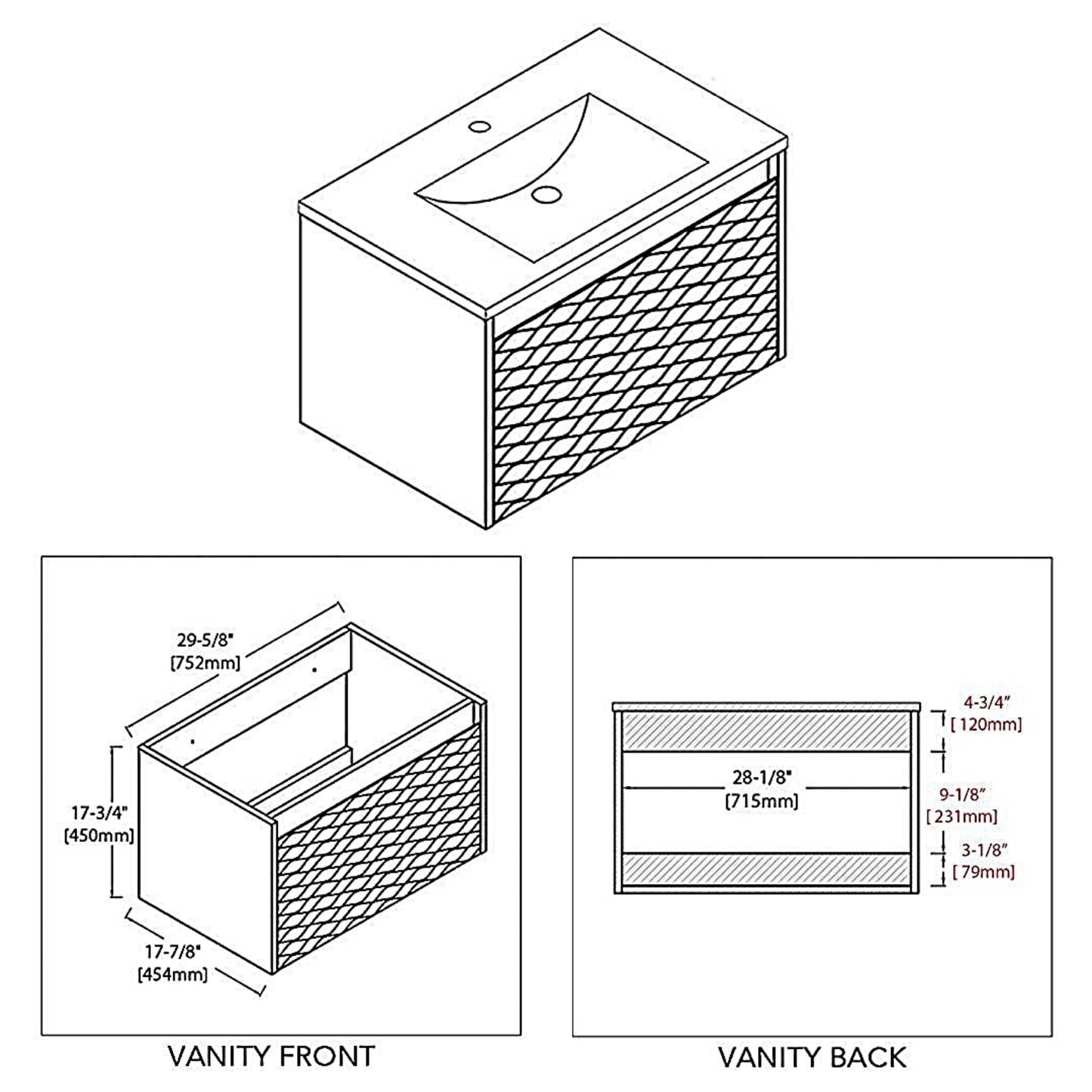 Blossom Paris 30" 1-Drawer Glossy White Wall-Mounted Vanity Base