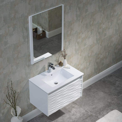 Blossom Paris 30" 1-Drawer White Wall-Mounted Vanity Set With Ceramic Top, Integrated Single Sink and Mirror