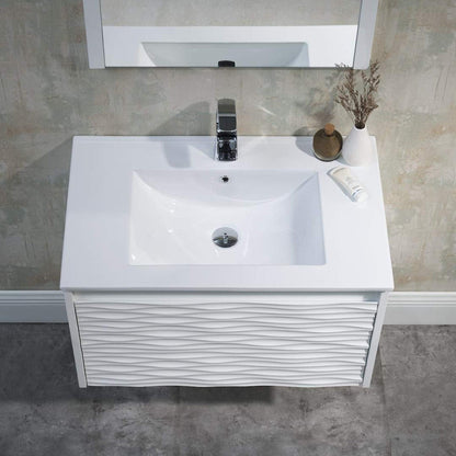 Blossom Paris 30" 1-Drawer White Wall-Mounted Vanity Set With Ceramic Top, Integrated Single Sink and Mirror