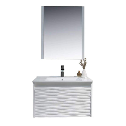 Blossom Paris 30" 1-Drawer White Wall-Mounted Vanity Set With Ceramic Top, Integrated Single Sink and Mirror