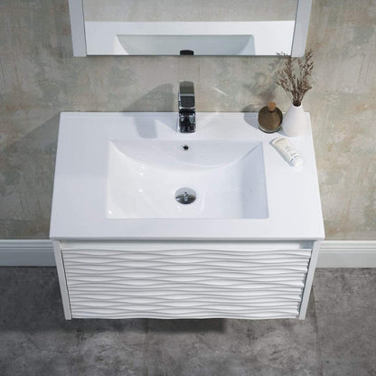 Blossom Paris 30" 1-Drawer White Wall-Mounted Vanity Set With Ceramic Top and Integrated Single Sink