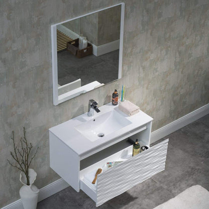 Blossom Paris 36" 1-Drawer White Wall-Mounted Vanity Set With Ceramic Top, Integrated Single Sink and Mirror