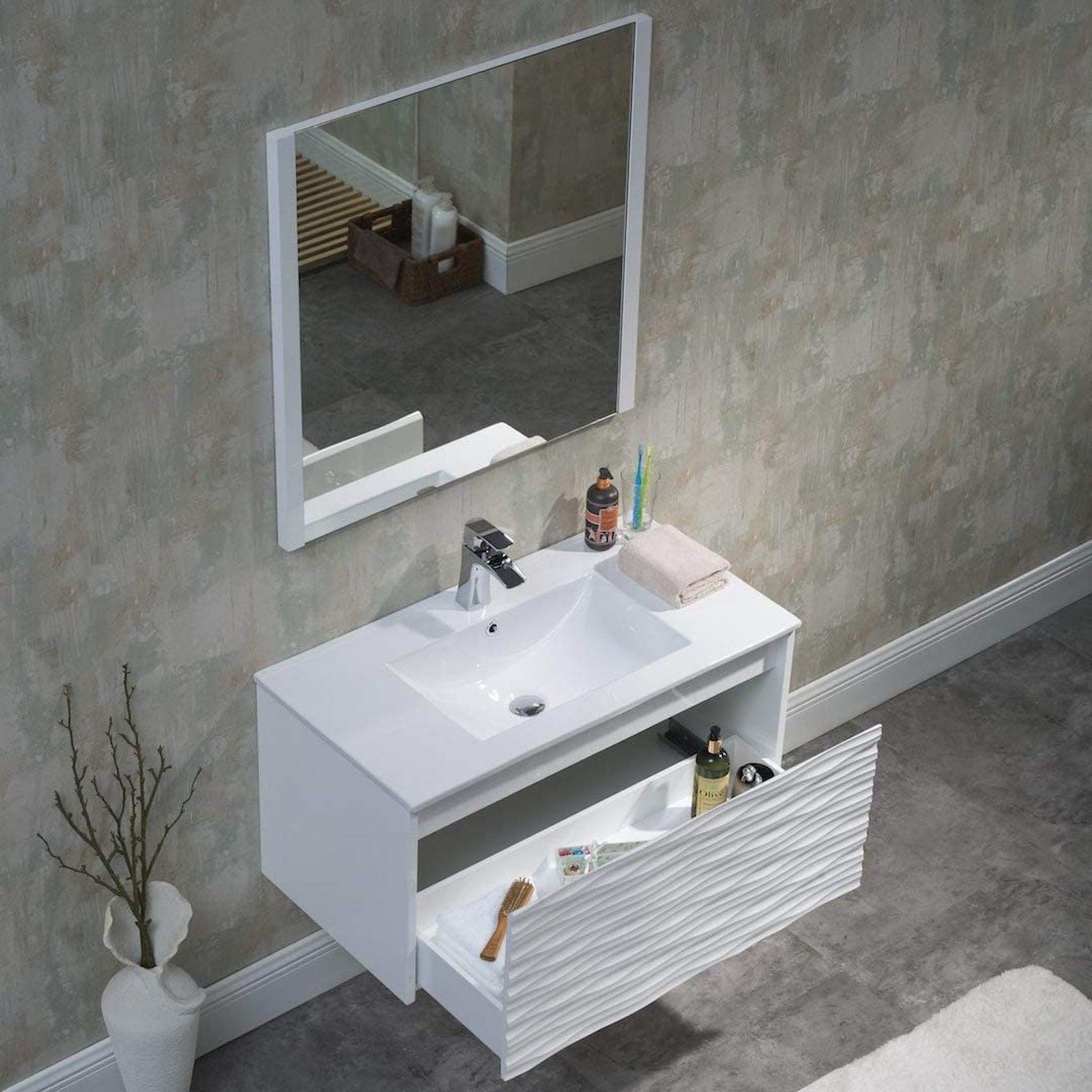 Blossom Paris 36" 1-Drawer White Wall-Mounted Vanity Set With Ceramic Top and Integrated Single Sink