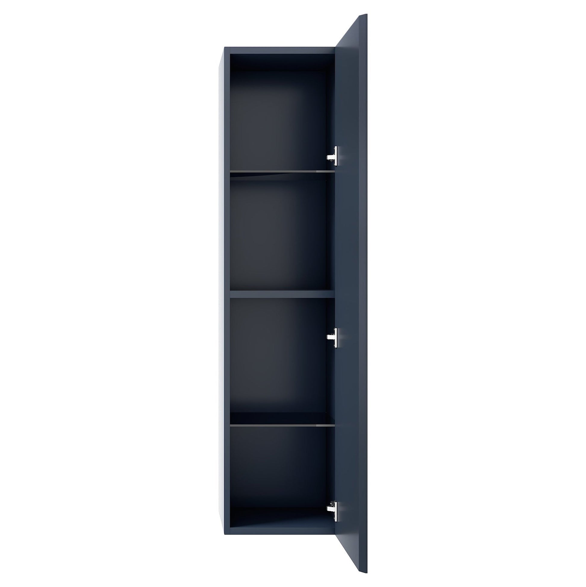 Blossom Positano 12" x 10" x 48" 1-Door Night Blue Wall-Mounted Side Cabinet With 1 Fixed Wood Shelve and 2 Adjustable Glass Shelves