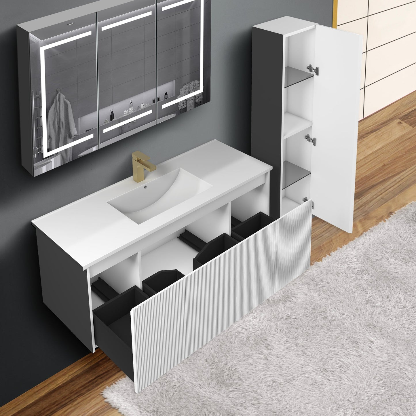 Blossom Positano 48" 1-Drawer Matte White Wall-Mounted Single Vanity Base