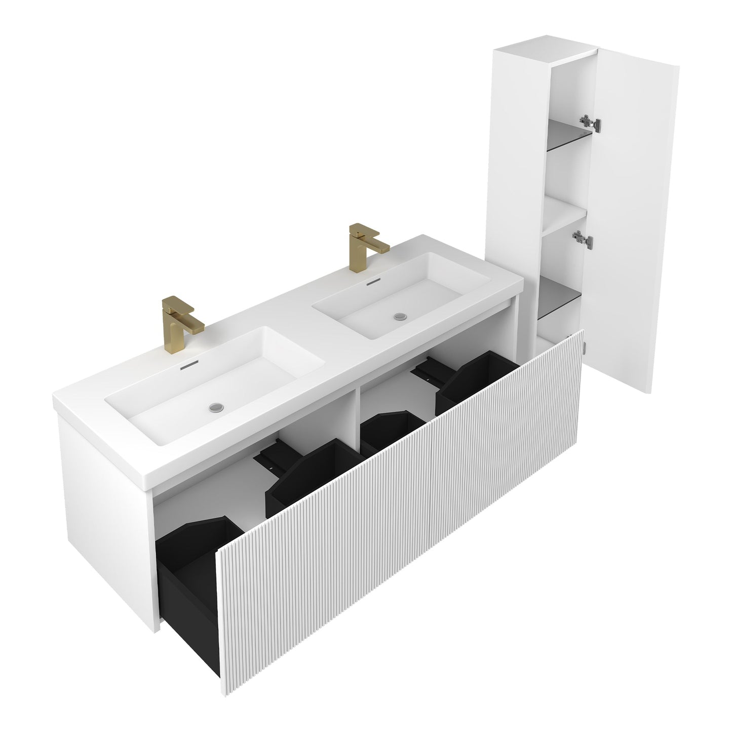 Blossom Positano 60" 1-Drawer Matte White Wall-Mounted Double Vanity Base