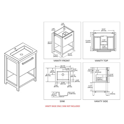 Blossom Riga 20" 1-Drawer Glossy White Freestanding Vanity Base With An Open Shelf