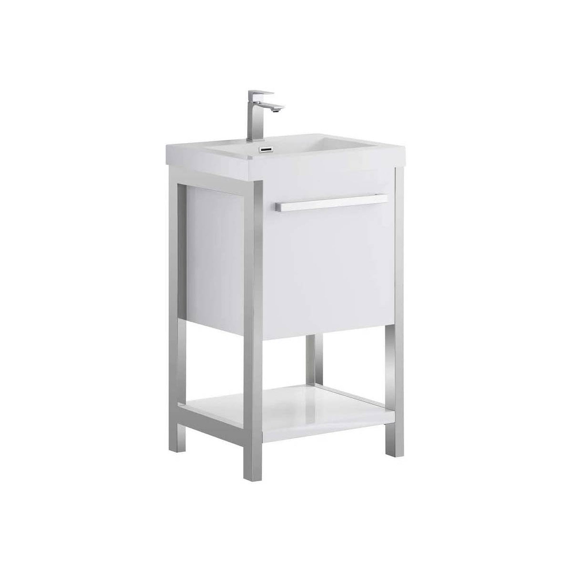 Blossom Riga 20" 1-Drawer Glossy White Freestanding Vanity Base With An Open Shelf