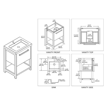 Blossom Riga 20" 1-Drawer Glossy White Freestanding Vanity Set With Acrylic Drop-In Single Sink