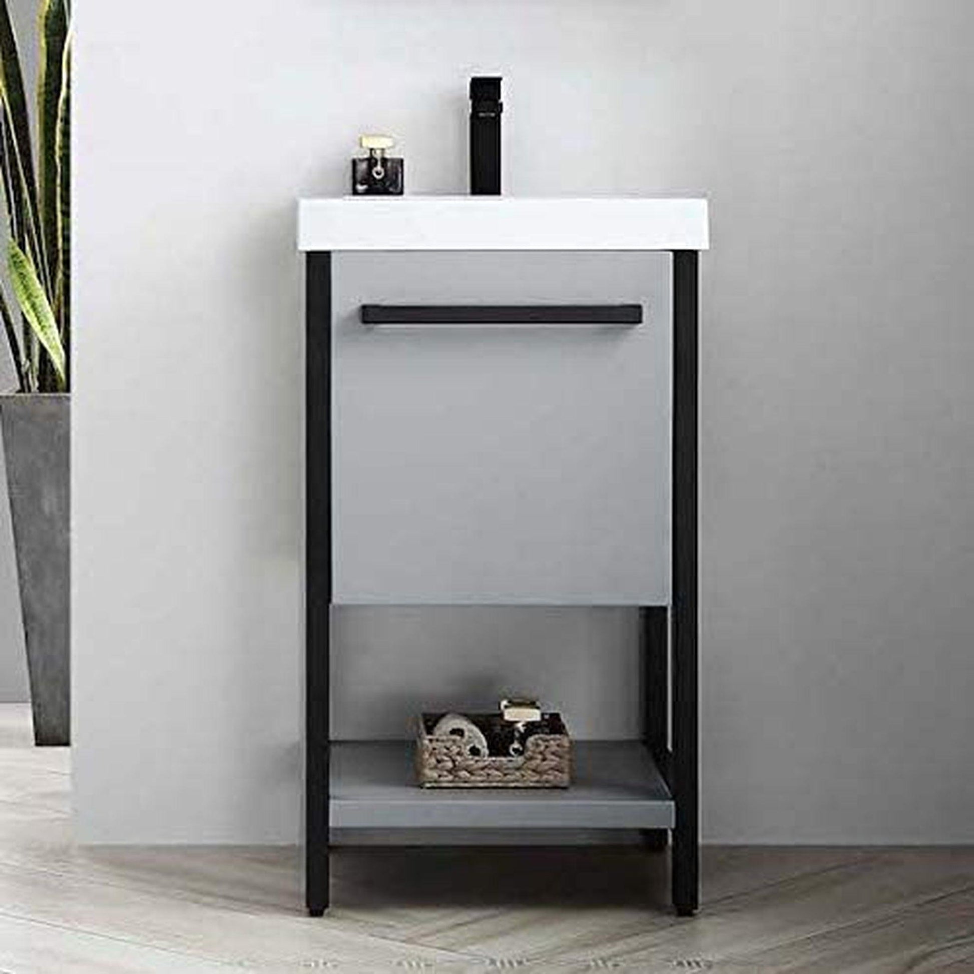 Blossom Riga 20" 1-Drawer Metal Gray Freestanding Vanity Set With Acrylic Drop-In Single Sink