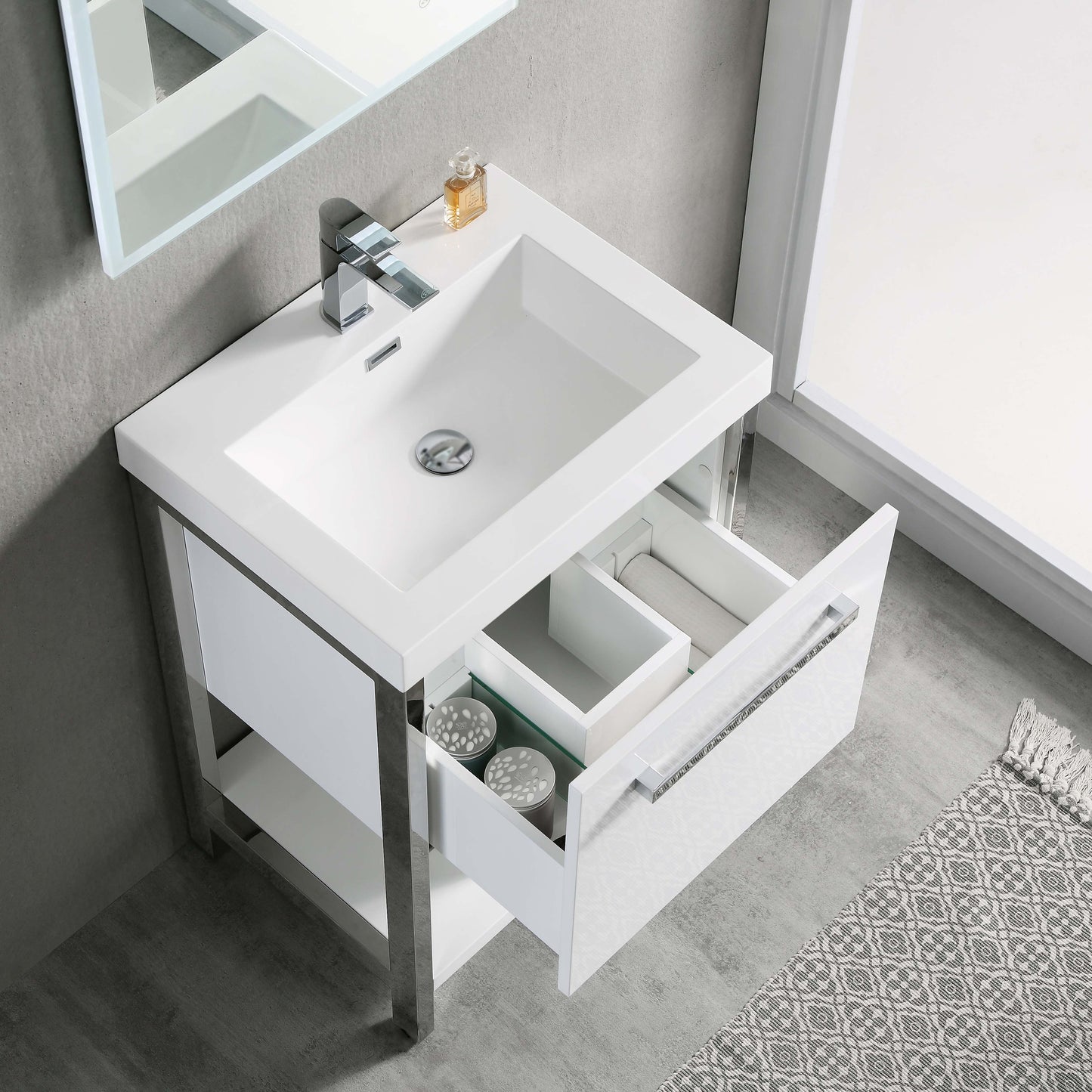 Blossom Riga 24" 1-Drawer Glossy White Freestanding Vanity Base With An Open Shelf