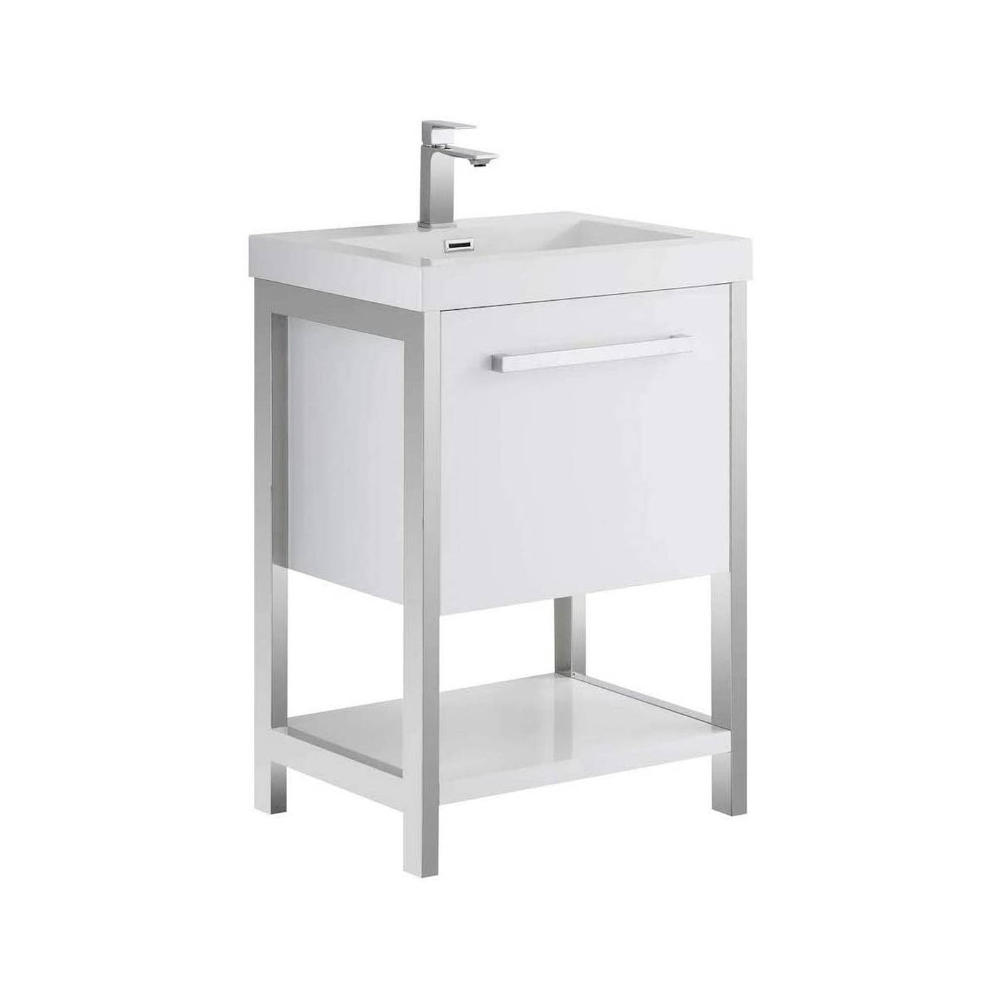 Blossom Riga 24" 1-Drawer Glossy White Freestanding Vanity Base With An Open Shelf