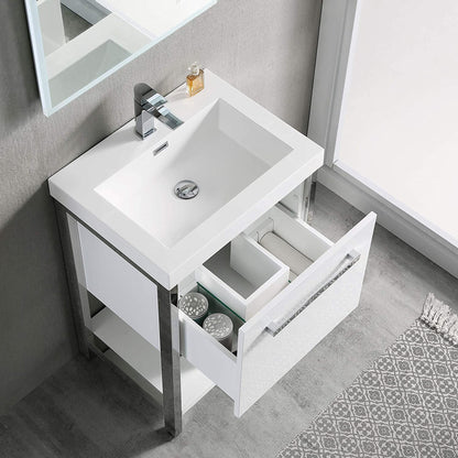 Blossom Riga 24" 1-Drawer Glossy White Freestanding Vanity Set With Acrylic Drop-In Single Sink