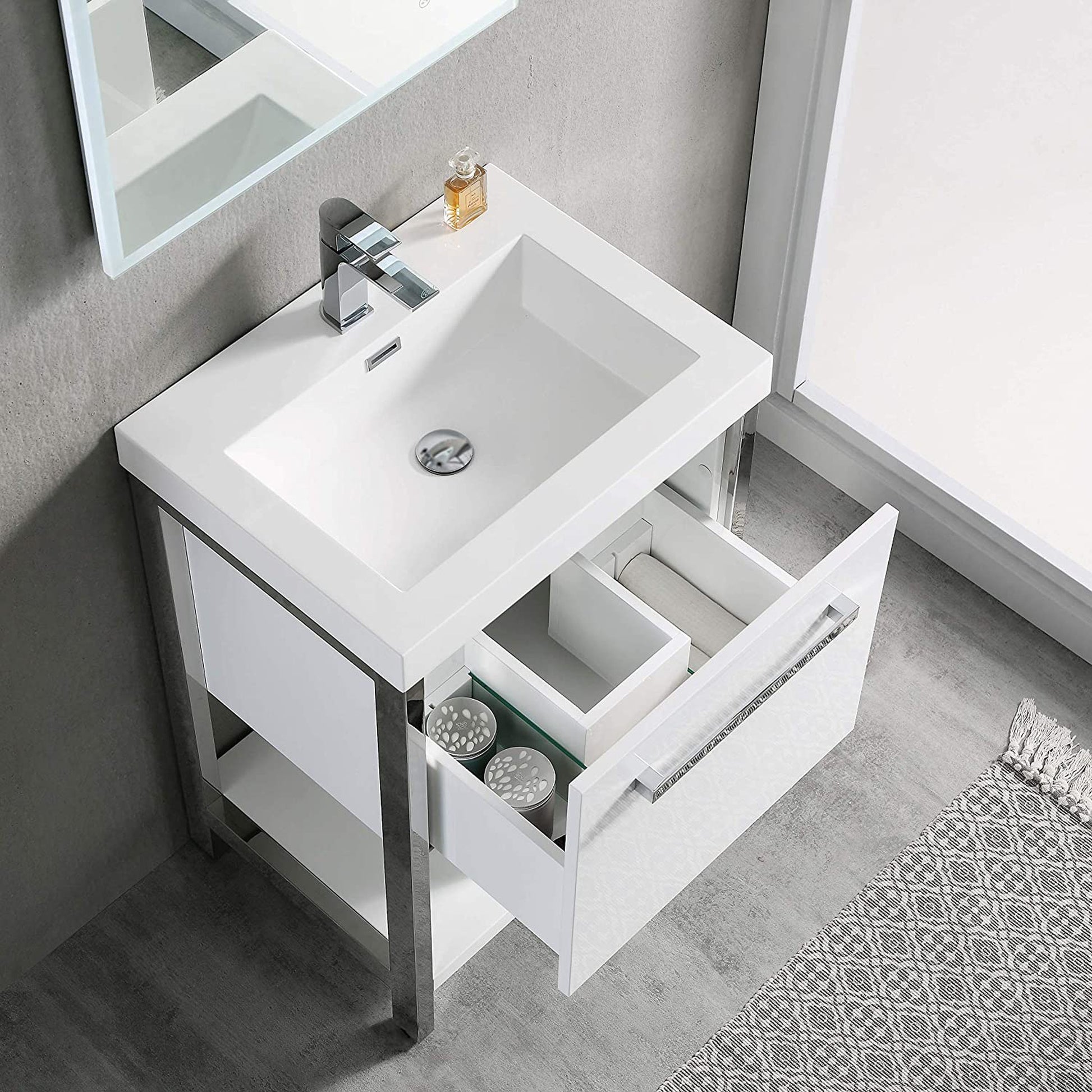 Blossom Riga 24" 1-Drawer Glossy White Freestanding Vanity Set With Acrylic Drop-In Single Sink