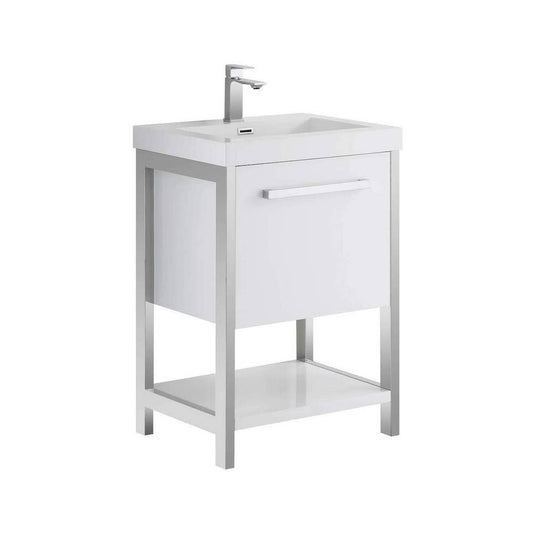 Blossom Riga 24" 1-Drawer Glossy White Freestanding Vanity Set With Acrylic Drop-In Single Sink