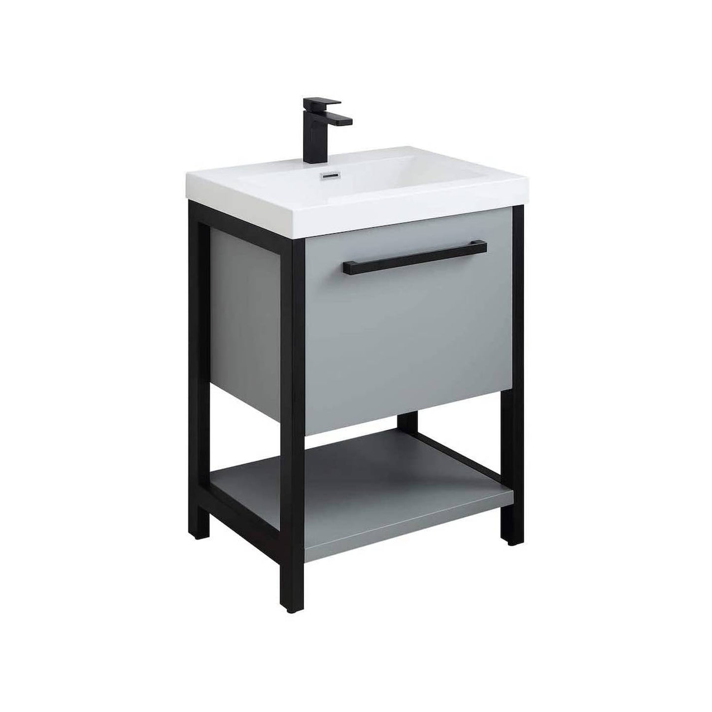 Blossom Riga 24" 1-Drawer Metal Gray Freestanding Vanity Base With An Open Shelf