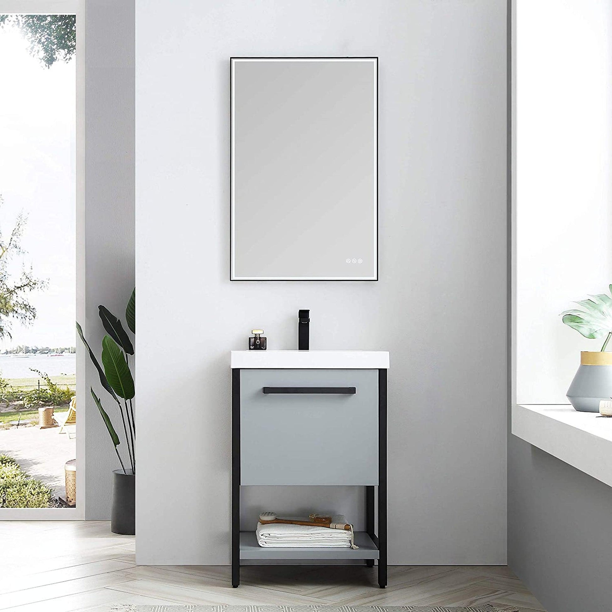 Blossom Riga 24" 1-Drawer Metal Gray Freestanding Vanity Set With Acrylic Drop-In Single Sink