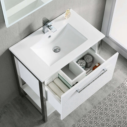 Blossom Riga 30" 1-Drawer Glossy White Freestanding Vanity Base With An Open Shelf