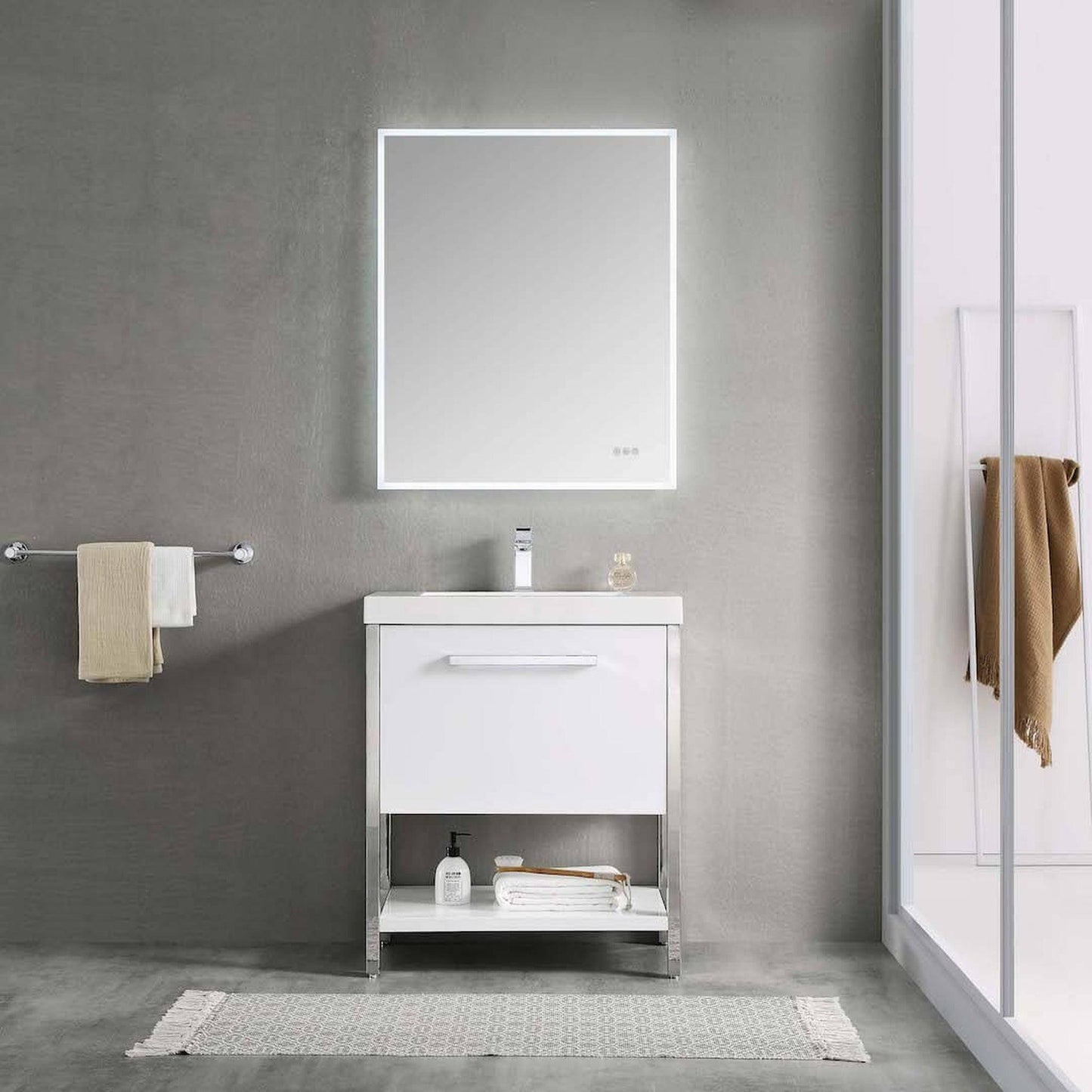 Blossom Riga 30" 1-Drawer Glossy White Freestanding Vanity Base With An Open Shelf