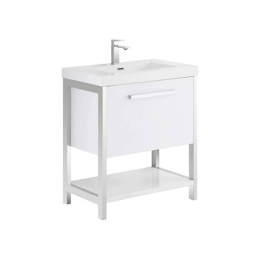 Blossom Riga 30" 1-Drawer Glossy White Freestanding Vanity Base With An Open Shelf