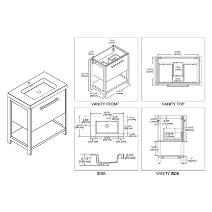 Blossom Riga 30" 1-Drawer Glossy White Freestanding Vanity Set With Acrylic Drop-In Single Sink