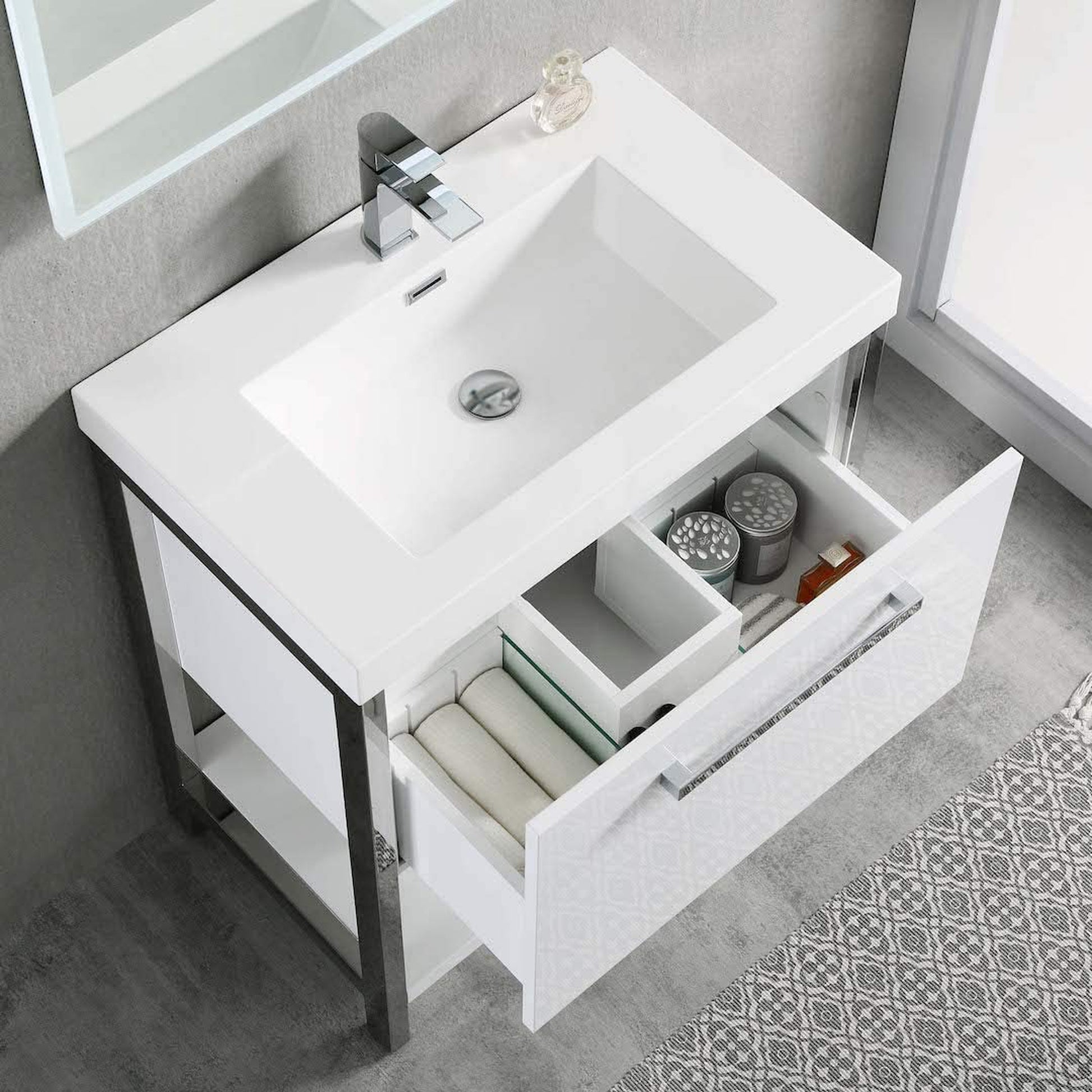 Blossom Riga 30" 1-Drawer Glossy White Freestanding Vanity Set With Acrylic Drop-In Single Sink