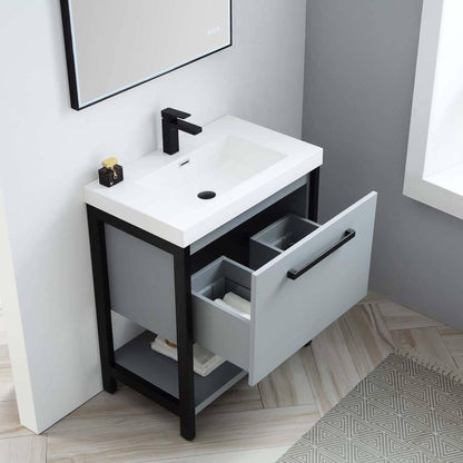 Blossom Riga 30" 1-Drawer Metal Gray Freestanding Vanity Base With An Open Shelf