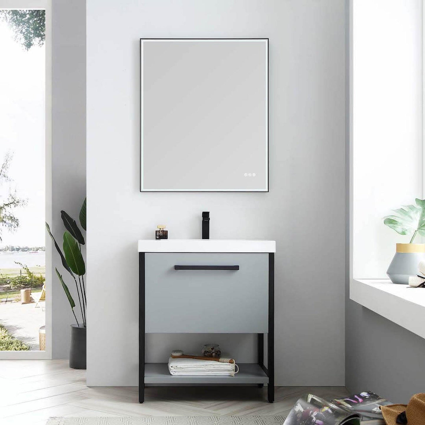 Blossom Riga 30" 1-Drawer Metal Gray Freestanding Vanity Base With An Open Shelf
