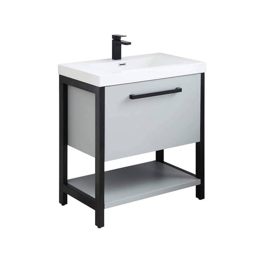 Blossom Riga 30" 1-Drawer Metal Gray Freestanding Vanity Set With Acrylic Drop-In Single Sink