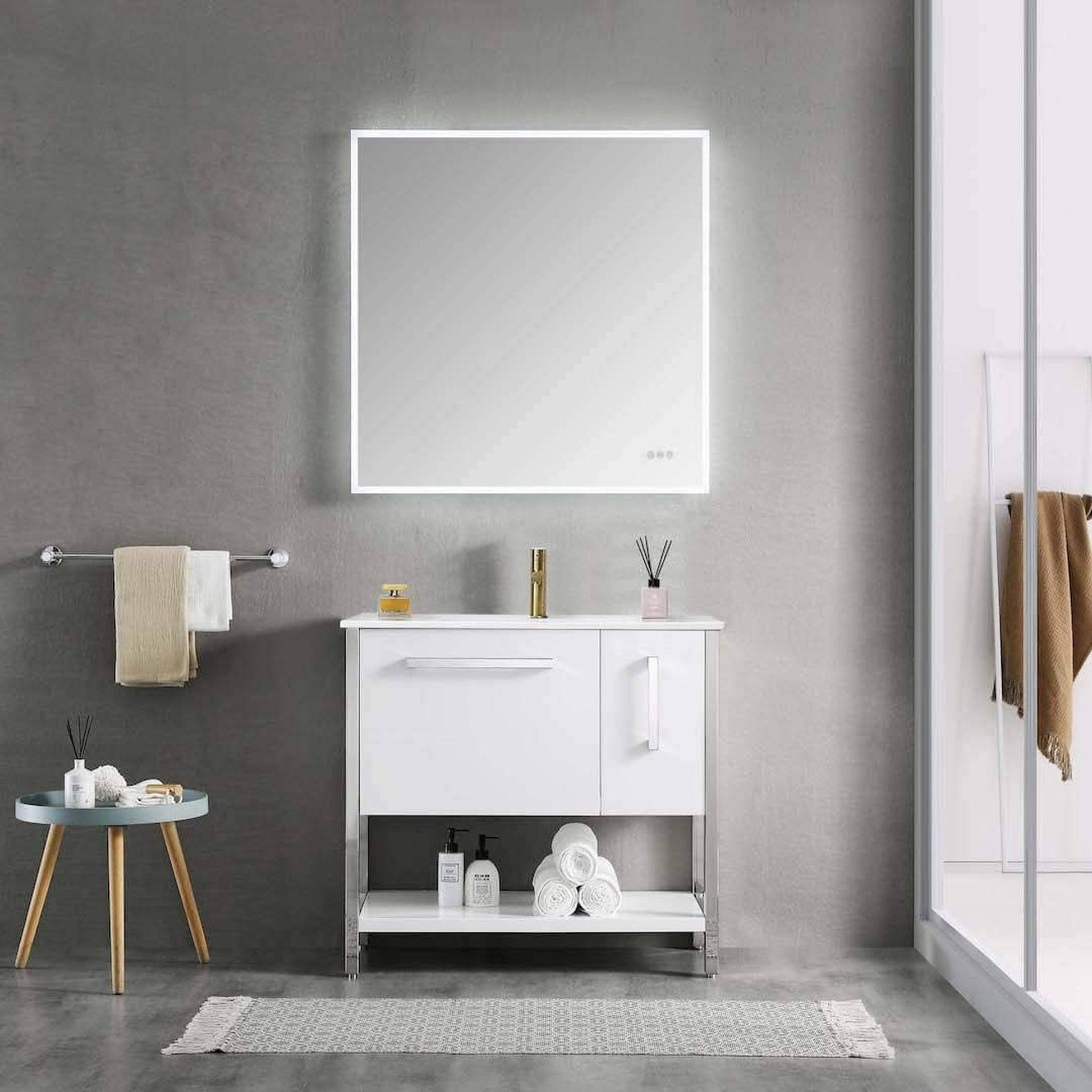 Blossom Riga 36" 2-Drawer Glossy White Freestanding Vanity Base With An Open Shelf