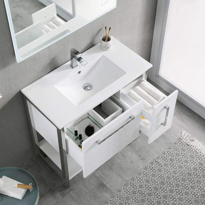 Blossom Riga 36" 2-Drawer Glossy White Freestanding Vanity Base With An Open Shelf