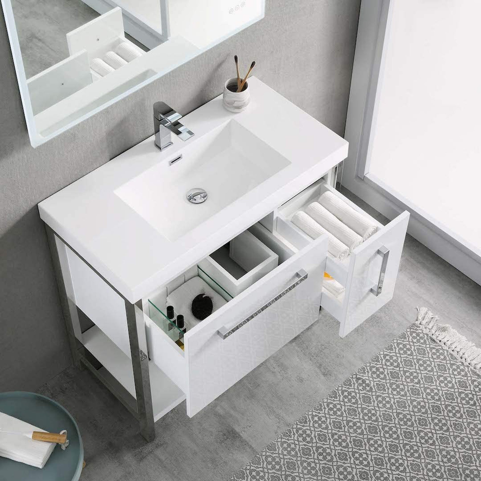 Blossom Riga 36" 2-Drawer Glossy White Freestanding Vanity Set With Acrylic Drop-In Single Sink