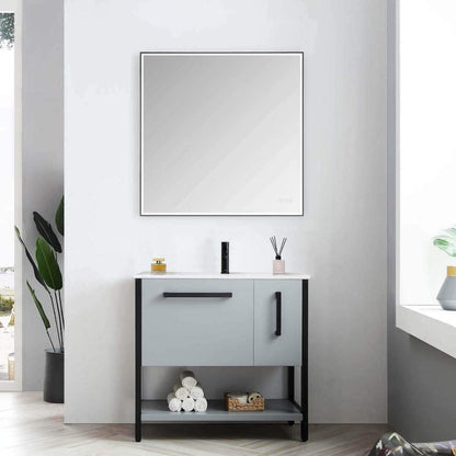 Blossom Riga 36" 2-Drawer Metal Gray Freestanding Vanity Base With An Open Shelf