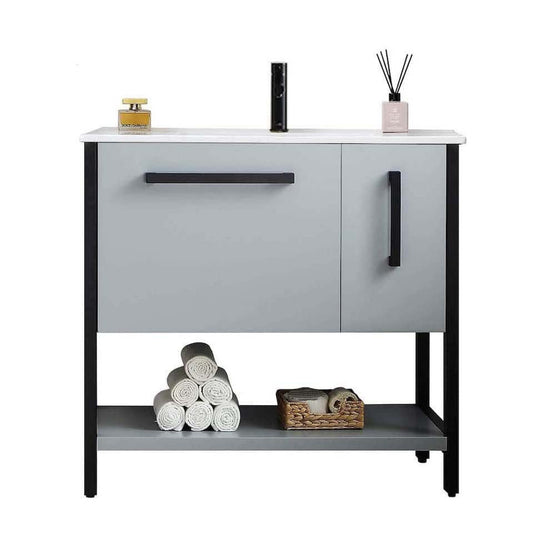 Blossom Riga 36" 2-Drawer Metal Gray Freestanding Vanity Base With An Open Shelf