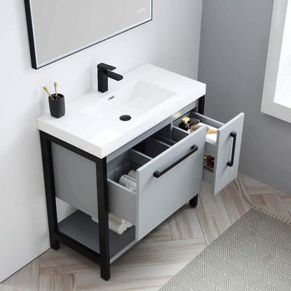 Blossom Riga 36" 2-Drawer Metal Gray Freestanding Vanity Set With Acrylic Drop-In Single Sink