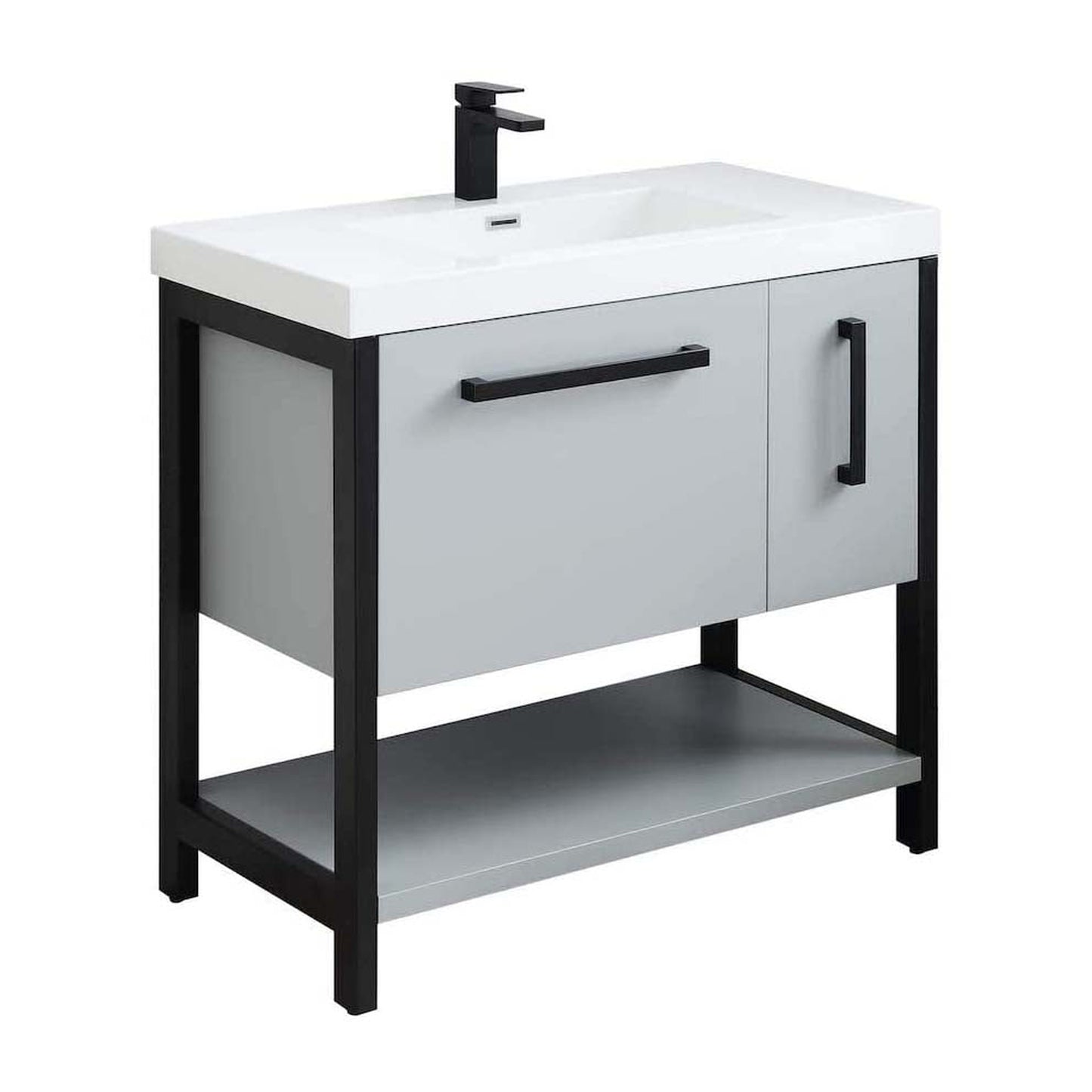 Blossom Riga 36" 2-Drawer Metal Gray Freestanding Vanity Set With Acrylic Drop-In Single Sink