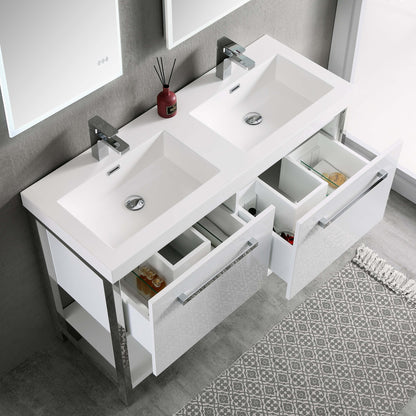Blossom Riga 48" 2-Drawer Glossy White Freestanding Vanity Set With Acrylic Drop-In Double Sinks