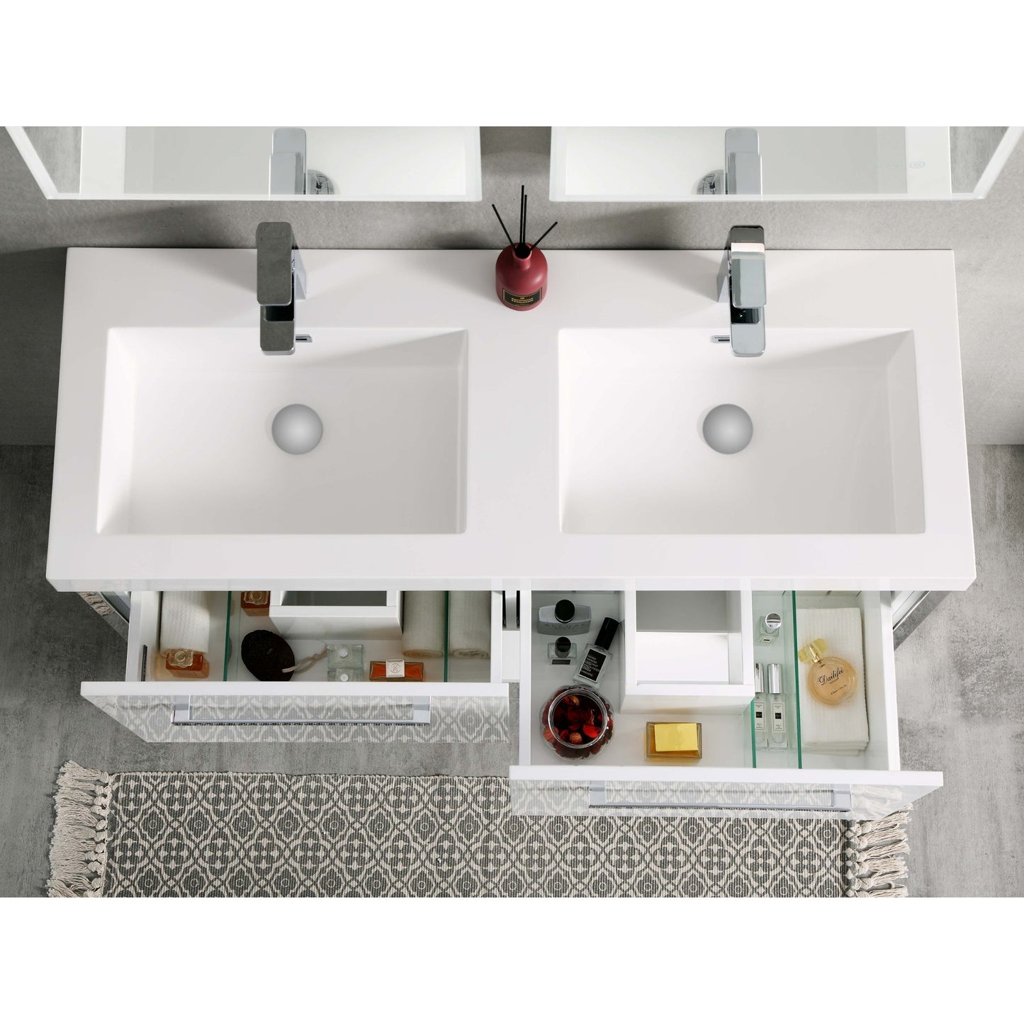 Blossom Riga 48" 2-Drawer Glossy White Freestanding Vanity Set With Acrylic Drop-In Double Sinks