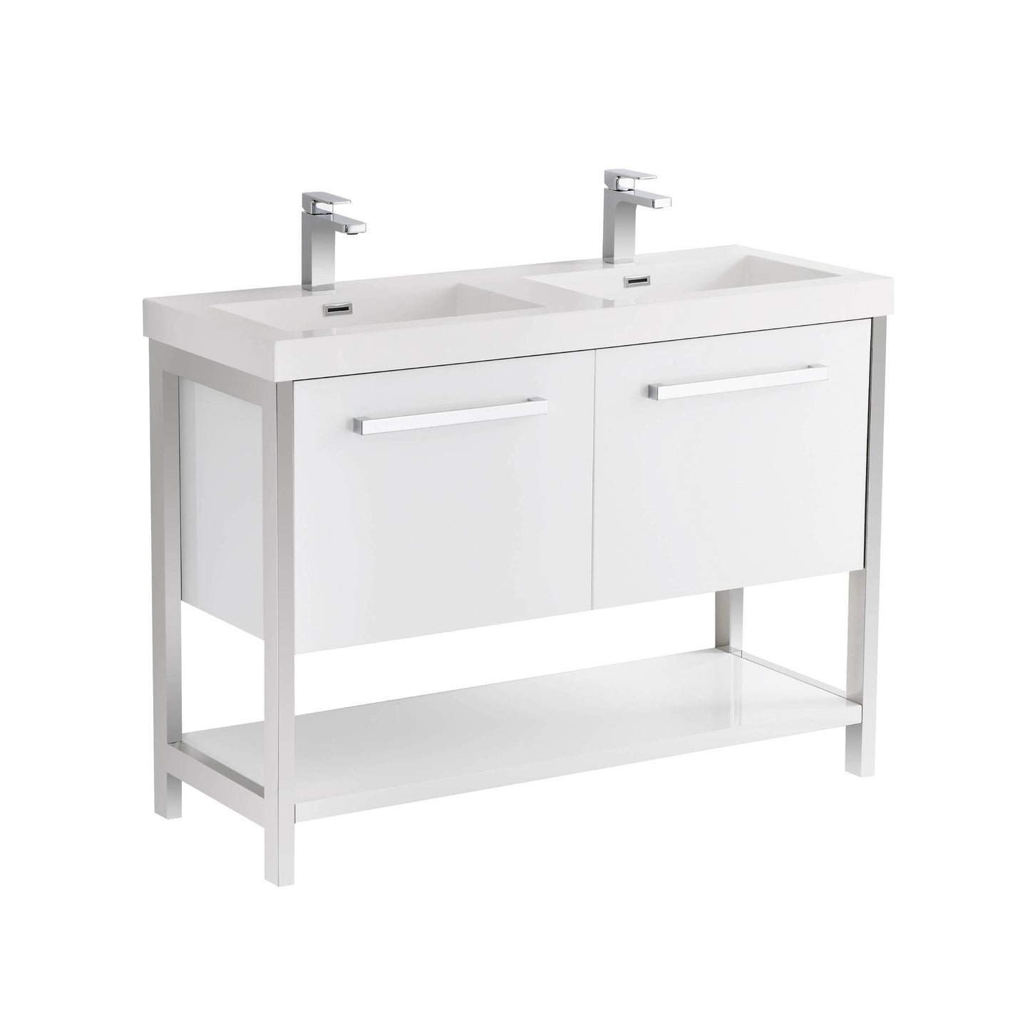 Blossom Riga 48" 2-Drawer Glossy White Freestanding Vanity Set With Acrylic Drop-In Double Sinks