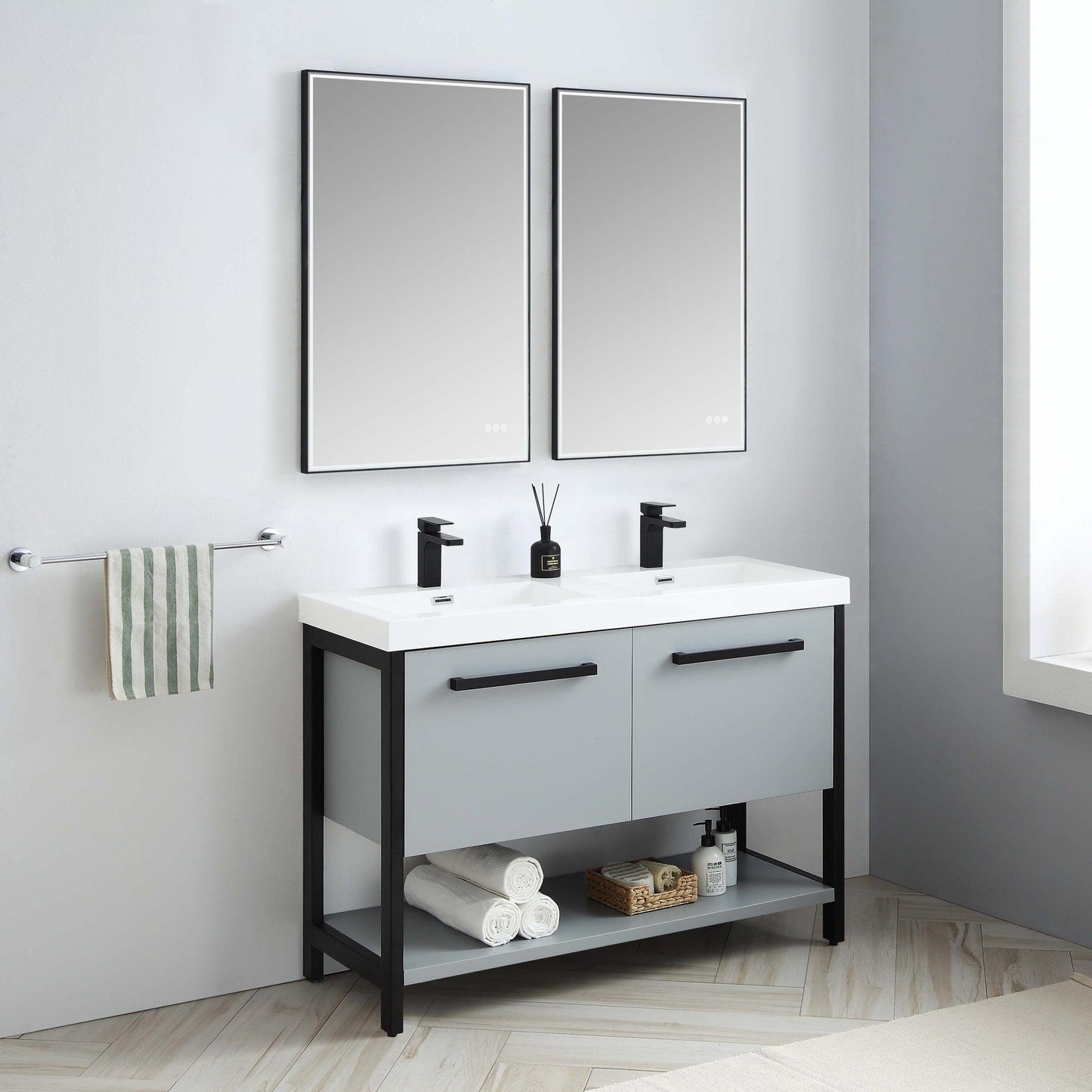 Blossom Riga 48" 2-Drawer Metal Gray Freestanding Vanity Set With Acrylic Drop-In Double Sinks