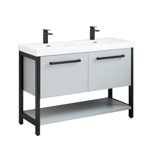 Blossom Riga 48" 2-Drawer Metal Gray Freestanding Vanity Set With Acrylic Drop-In Double Sinks