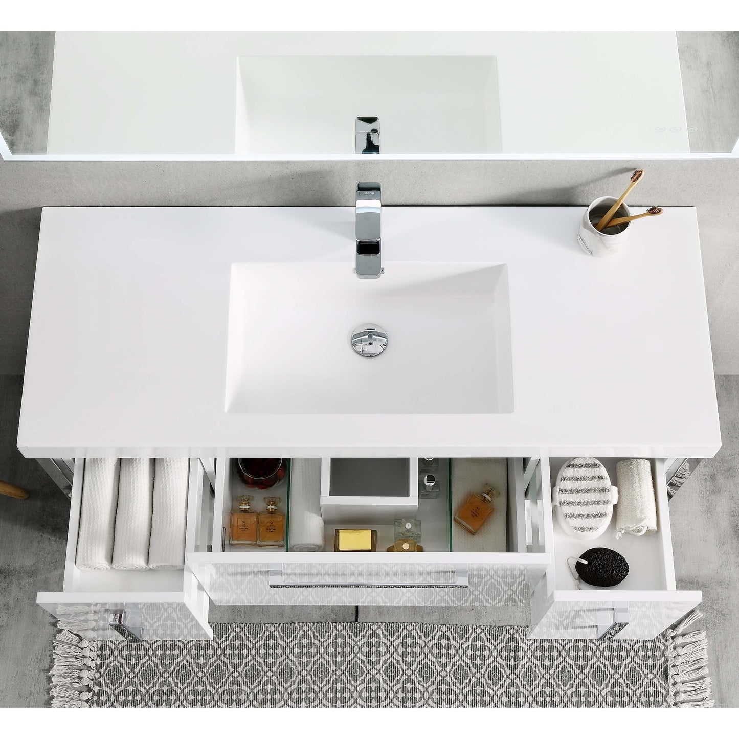 Blossom Riga 48" 3-Drawer Glossy White Freestanding Vanity Base With An Open Shelf