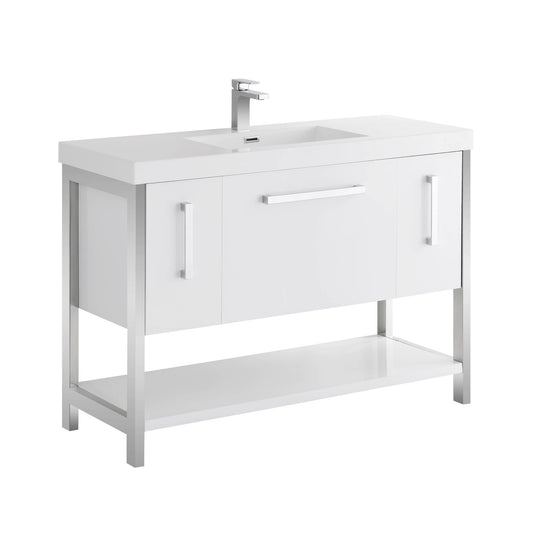 Blossom Riga 48" 3-Drawer Glossy White Freestanding Vanity Base With An Open Shelf