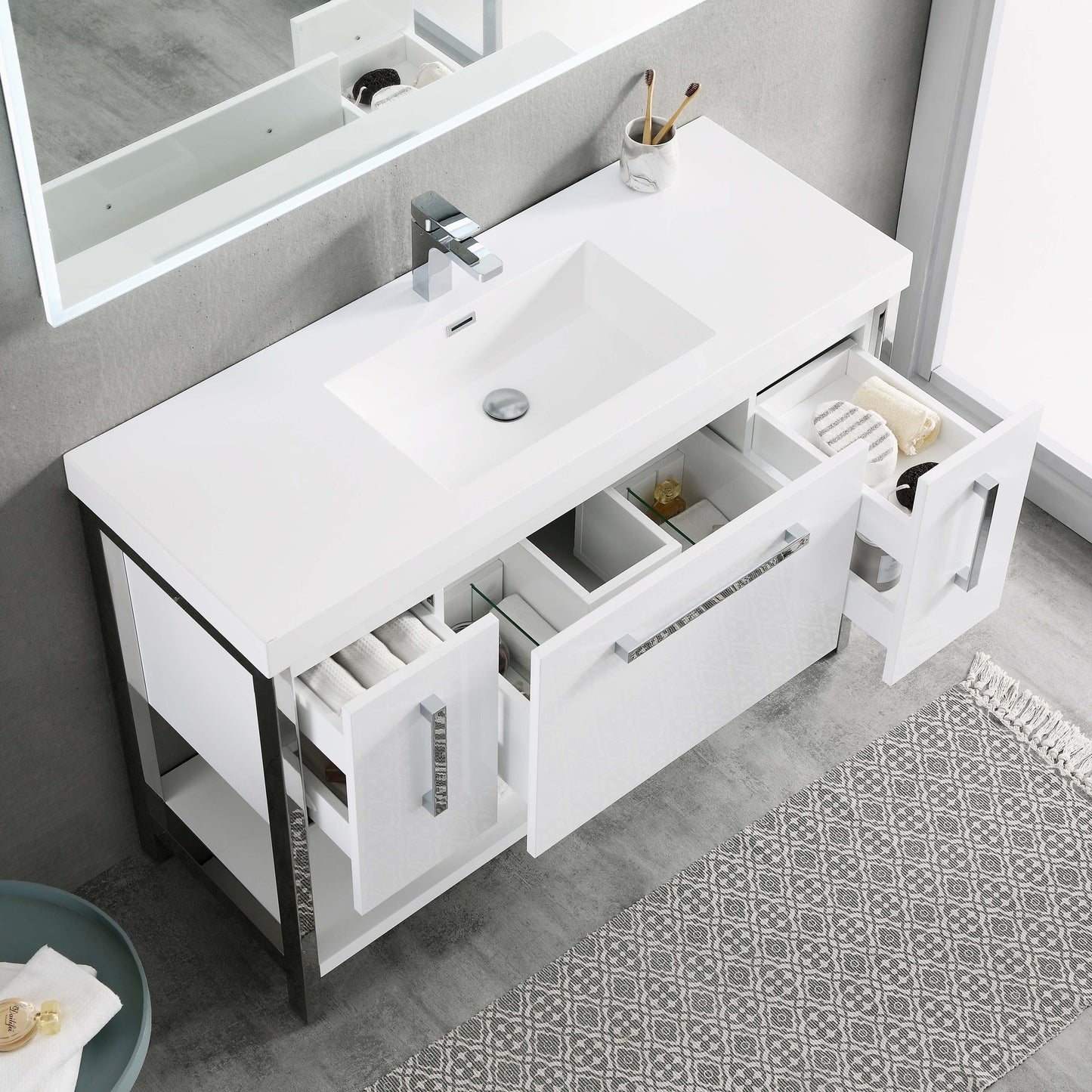 Blossom Riga 48" 3-Drawer Glossy White Freestanding Vanity Set With Acrylic Drop-In Single Sink